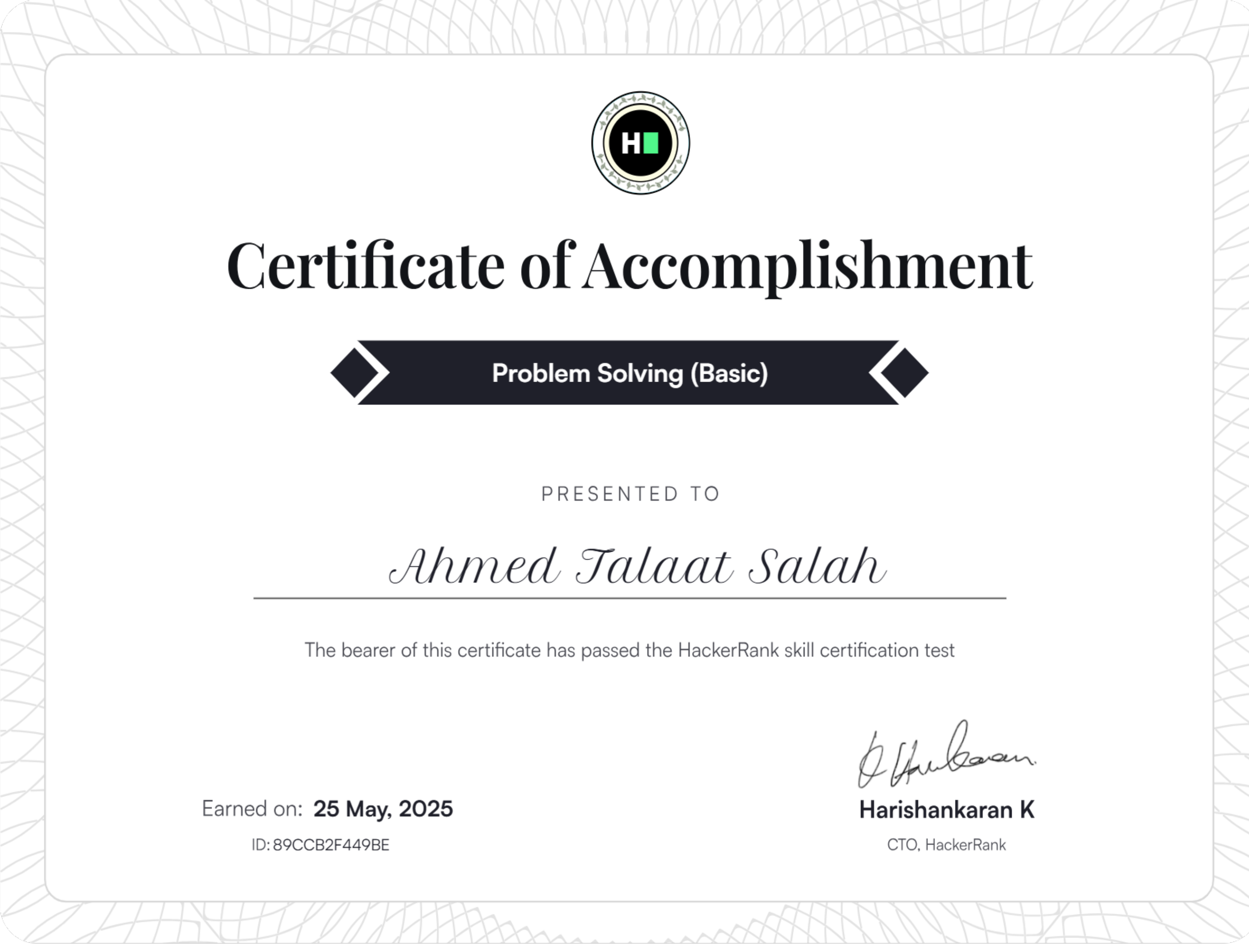HackerRank Problem Solving Basic Certificate